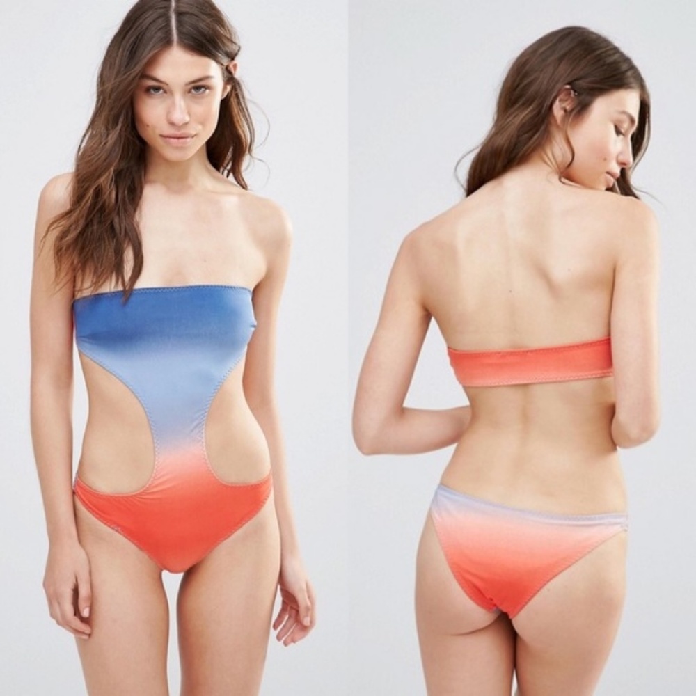 ASOS Ombré Swimsuit Cut Out Bandeau Monokini - Picture 1 of 2